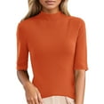 thumbnail image 1 of Women's Short Sleeve Mock Neck Sweater Top Turtleneck Dressy Pullover Knit Shirt Saffron XXL, 1 of 8