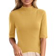 thumbnail image 1 of 2024 Women's Short Sleeve Knit Top Mock Turtleneck Slim Fit Ribbed Sweater for Casual and Business Comfortable Pullover Yellow M, 1 of 9