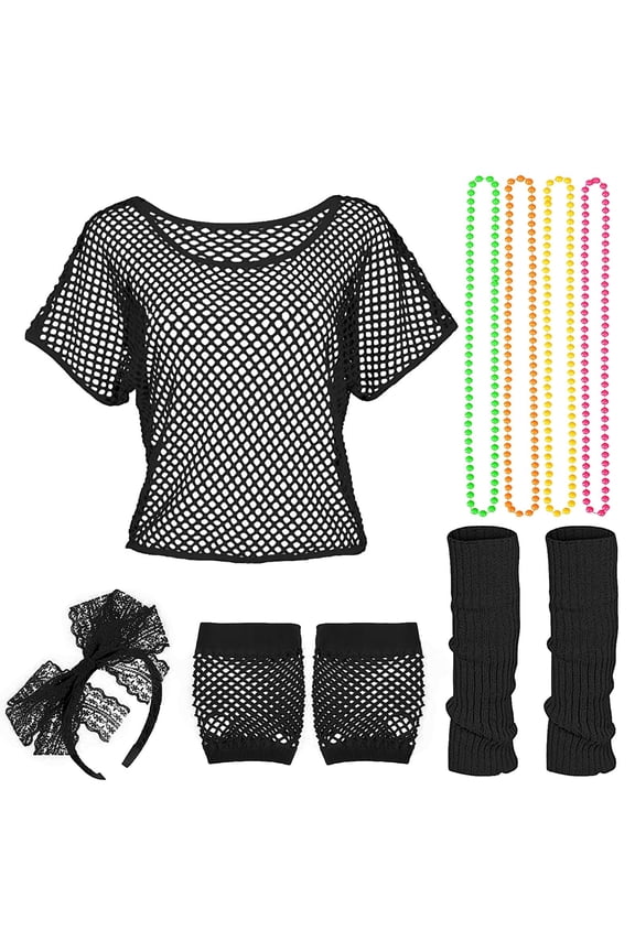 Women's Short Sleeve T-Shirt Black 80s Outfits Costume Accessories for Women Off Shoulder T-Shirt for 80s Blouse