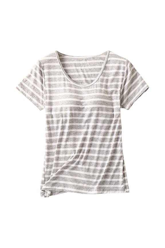 Women's Short Sleeve T-Shirt Built-in Bra Comfortable Pajama Top Soft Casual Vest Stylish Wear Breathable Fabric