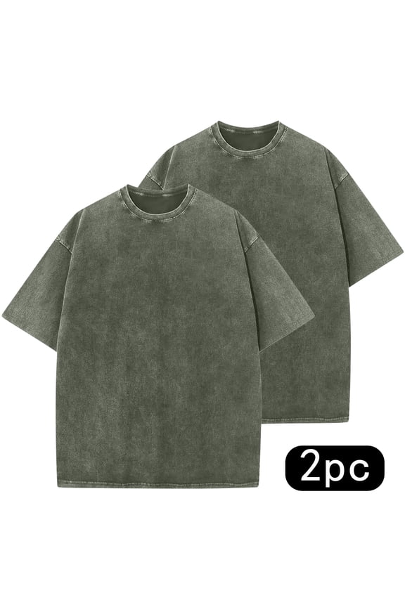 Women's Short Sleeve T-Shirt, Casual Vintage Batik Wash Top, 100% Cotton Comfortable Round Neck Shirt for Daily Wear