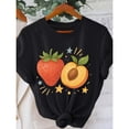 thumbnail image 1 of Women's Short Sleeve T-Shirt, Graphic Tees, Loose Fit Tops, Strawberry Peach Star Print，Crew neck，Cute，cotton，black，S-5XL, 1 of 1