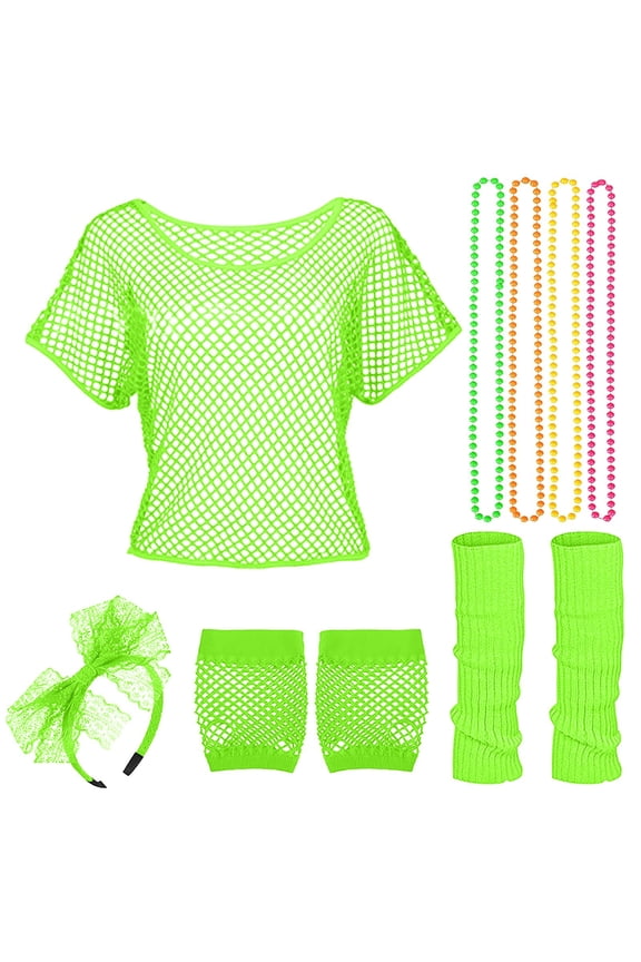 Women's Short Sleeve T-Shirt Green 80s Outfits Costume Accessories for Women,Off Shoulder T-Shirt for 80S