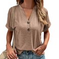 thumbnail image 1 of Women's Short Sleeve T Shirt V Neck Casual Solid Color Tops Dressy Loose Tunic Tee Shirt, 1 of 6