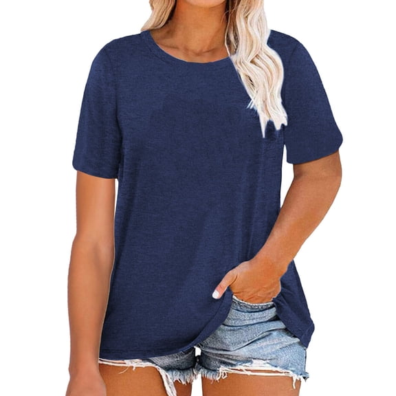 Women's Short Sleeve T-Shirt WCJM Women Blending Shirts Navy Solid Color Plus Size Women's Short Sleeve Casual Top