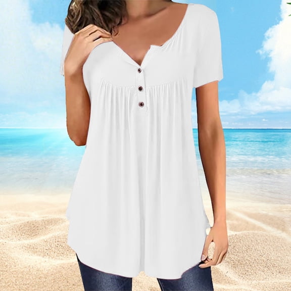 Women's Short Sleeve T-Shirt WCJM Women's 3D Button Design Casual Short Sleeve Top Women's Blended T-Shirt