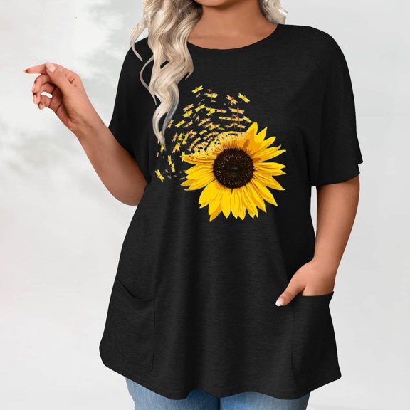 Women's Short Sleeve T-Shirt WCJM Women's Oversized Round - Neck Short - Sleeve T - Shirt With Two Pockets Women Blending Shirts