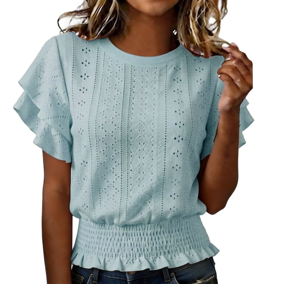 Women's Short Sleeve T ShirtHollow Out Tops For Women Plain T Shirts Bohemian Tops For Women Eyelet Tops For Women Tunic Tops Gauze Shirts For Women Batwing Sleeve Tops For Women