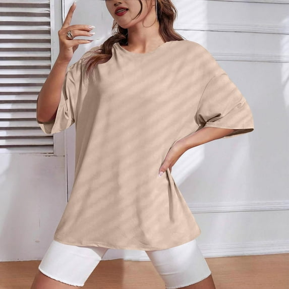 Women's Short Sleeve T Shirts Crewneck Loose Casual Summer Cotton Tees Tops Beige XL