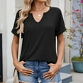 thumbnail image 1 of Women's Short Sleeve T-Shirts Cotton V-Neck Solid Color Tunic Tops Casual Tee Cute Summer Tshirts (2XL, Black), 1 of 4