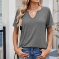 thumbnail image 1 of Women's Short Sleeve T-Shirts Cotton V-Neck Solid Color Tunic Tops Casual Tee Cute Summer Tshirts (2XL, Gray), 1 of 5
