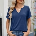 thumbnail image 1 of Women's Short Sleeve T-Shirts Cotton V-Neck Solid Color Tunic Tops Casual Tee Cute Summer Tshirts (2XL, Navy), 1 of 4