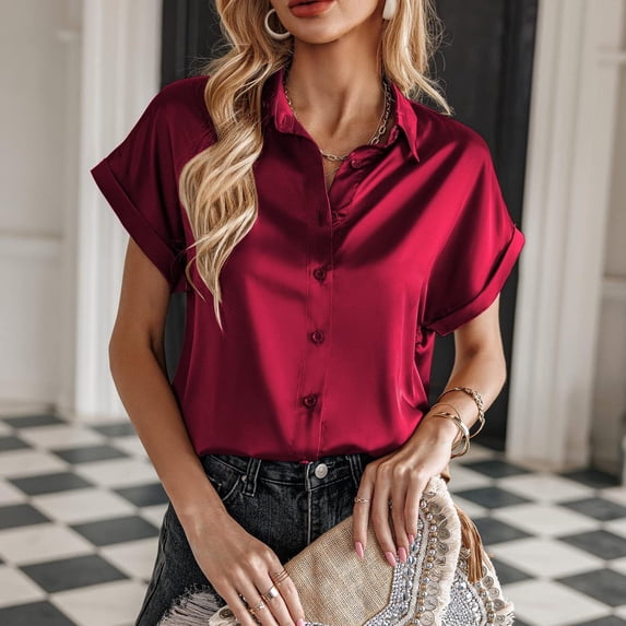 Women's Short Sleeve T Shirts Fashion V Neck Oversized Loose Tops Solid Casual Blouses Womens plus Size Graphic Tees Womens Long Sleeve Shirts with Buttons Women Button down Blouse Shirt Colla Shirt