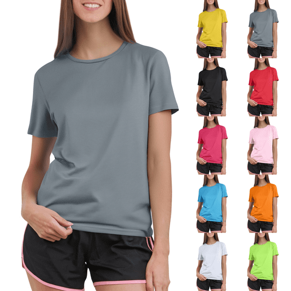 Women's Short Sleeve T-Shirts UPF 50+ UV Protection Quick Dry Shirts for Workout Hiking Running Rash Guard Tops Gray 2XL