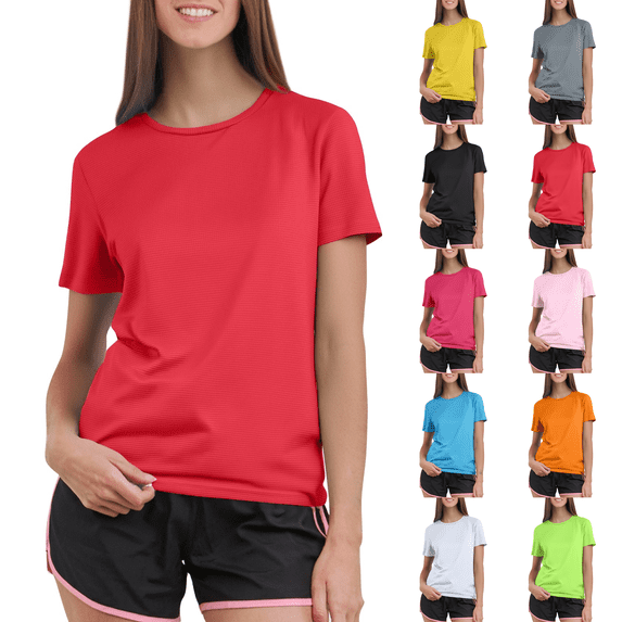 Women's Short Sleeve T-Shirts UPF 50+ UV Protection Quick Dry Shirts for Workout Hiking Running Rash Guard Tops Red 2XL