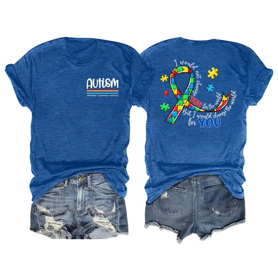 Women's Short Sleeve T-shirt Awareness Shirt For Women I Wear Blue Tshirt Mom T Shirt Puzzle Piece Short Sleeve Tops,Blue Women's Short sleeve T-shirt S