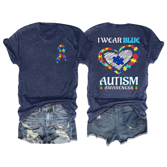 Women's Short Sleeve T-shirt Awareness Shirt For Women I Wear Blue Tshirt Mom T Shirt Puzzle Piece Short Sleeve Tops,Gray Women's Short sleeve T-shirt L