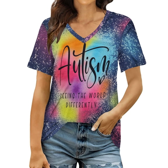 Women's Short Sleeve T-shirt Awareness Shirt For Women I Wear Blue Tshirt Mom T Shirt Puzzle Piece Short Sleeve Tops,Purple Women's Short sleeve T-shirt XXL