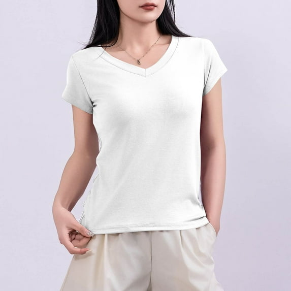 Women's Short Sleeve T-shirt Casual Solid Color V-Neck T-shirt Home Blouses