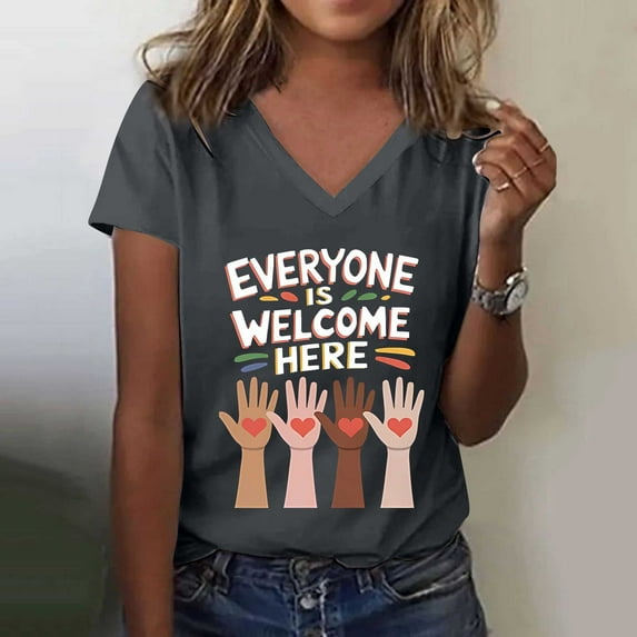 Women's Short Sleeve T-shirt Everyone Is Welcome Here Shirt V Neck Shirt Everyone Is Welcome Here Shirt Everyone Is Welcome Here T Shirt Funny Woman Tshirt,Gray Women's Short sleeve T-shirt XXL