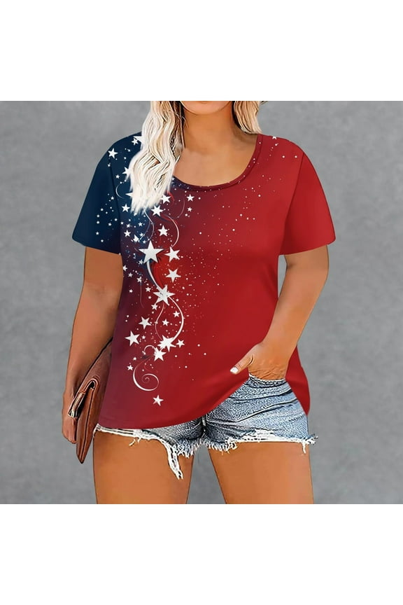 Women's Short Sleeve T-shirt Plus Size Patriotic Shirts For Women Summer 2025 Funny 4Th Of July T Shirt Stripes Print American Flag Tee Tops,Red Women's Short sleeve T-shirt 2XL