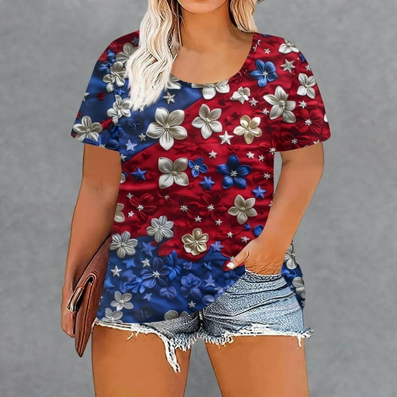 Women's Short Sleeve T-shirt Plus Size Patriotic Shirts For Women Summer 2025 Funny 4Th Of July T Shirt Stripes Print American Flag Tee Tops,Red Women's Short sleeve T-shirt XXXXL