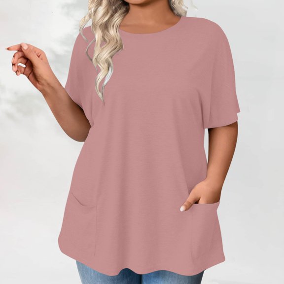 Women's Short Sleeve T-shirt Plus Size Tops For Women Summer Petal Sleeve Casual Tshirts Short Sleeve Tunic Blouses,Pink Women's Short sleeve T-shirt XXL