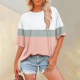 thumbnail image 1 of Women's Short Sleeve T-shirt Summer Tops For Women Short Sleeve Crewneck Oversized T Shirts Trendy Solid/Flower Printed Beach Vacation Clothes,Gold Women's Short sleeve T-shirt XXL, 1 of 6