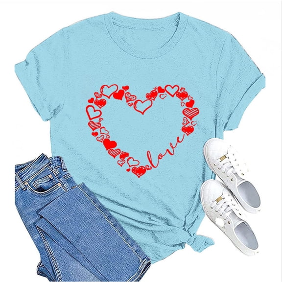 Women's Short Sleeve T-shirt Valentine'S Day Funny Print Casual T Shirt Printed Crew Neck Shirt Women'S Pullover T Shirt, Women's Short sleeve T
