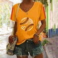 thumbnail image 1 of Women's Short Sleeve T-shirt Women'S Baseball Festival Solid Color Baseball Printed V Neck Short Sleeved Top,Orange Women's Short sleeve T-shirt S, 1 of 6