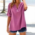 thumbnail image 1 of Women's Short Sleeve T-shirt Women'S Cold Shoulder Linen Shirt - Stylish Button Down Casual Top,Pink Women's Short sleeve T-shirt L, 1 of 8