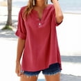 thumbnail image 1 of Women's Short Sleeve T-shirt Women'S Cold Weather Linen Shirt - Thermal Lined Button Down Top,Red Women's Short sleeve T-shirt M, 1 of 9