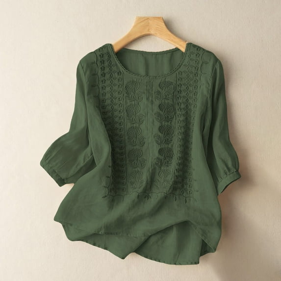 Women's Short Sleeve T-shirt Women'S Fashionable Casual Solid Color Pleated Cotton And Linen Tops Shirts And T Shirts,Green Women's Short sleeve T-shirt XXL