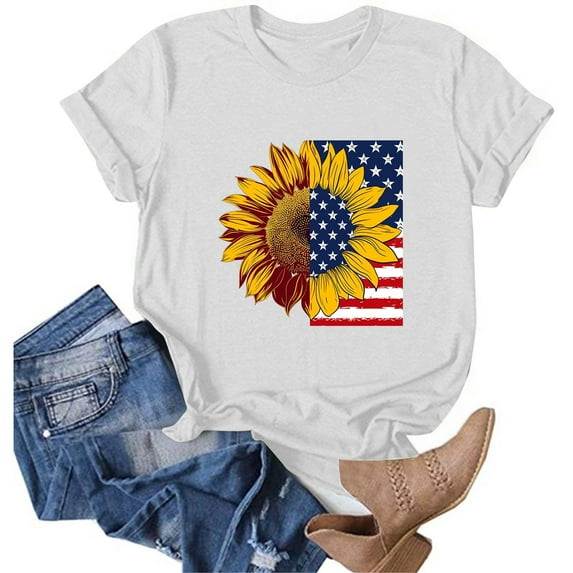 Women's Short Sleeve T-shirt Women'S Functional Pocket Flag Top - Secure Storage Shirt,White Women's Short sleeve T-shirt 3XL