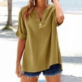 thumbnail image 1 of Women's Short Sleeve T-shirt Women'S High Neck Linen Shirt - Mock Turtle Neck Button Down Top,Gold Women's Short sleeve T-shirt 3XL, 1 of 9