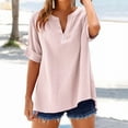 thumbnail image 1 of Women's Short Sleeve T-shirt Women'S High Neck Linen Shirt - Mock Turtle Neck Button Down Top,Pink Women's Short sleeve T-shirt 4XL, 1 of 9