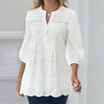 thumbnail image 1 of Women's Short Sleeve T-shirt Women'S Lace Crochet V Neck Half Sleeve Embroidery Button Down Blouses Casual Shirts Tops Tee,White Women's Short sleeve T-shirt L, 1 of 7