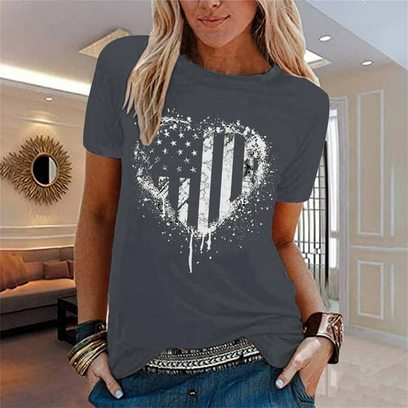 Women's Short Sleeve T-shirt Women'S Lightweight Flag Blouse - Upf 30 Summer Top For Pool Parties,Gray Women's Short sleeve T-shirt M