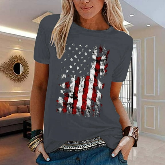 Women's Short Sleeve T-shirt Women'S Longline Flag Shirt - Extended Hem For Full Coverage,Gray Women's Short sleeve T-shirt XL