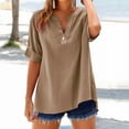 thumbnail image 1 of Women's Short Sleeve T-shirt Women'S Pocket Detail Linen Shirt - Utility Style Button Down Top,Yellow Women's Short sleeve T-shirt L, 1 of 9