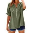 thumbnail image 1 of Women's Short Sleeve T-shirt Women'S Relaxed Fit Linen Shirt - Button Down Casual Blouse,Green Women's Short sleeve T-shirt 2XL, 1 of 7