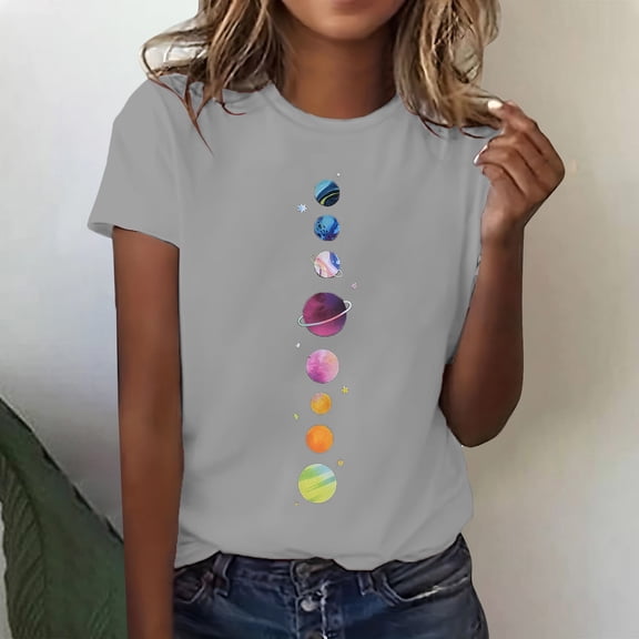 Women's Short Sleeve T-shirt Women'S Spring Round Neck Printed Loose Casual Short Sleeve T Shirt,Gray Women's Short sleeve T-shirt XXXL