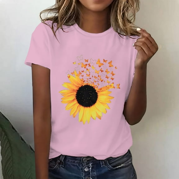 Women's Short Sleeve T-shirt Women'S Spring Round Neck Printed Loose Casual Short Sleeve T Shirt,Pink Women's Short sleeve T-shirt XXXL