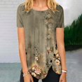 thumbnail image 1 of Women's Short Sleeve T-shirt, Women'S Summer Round Neck Retro Flower Print Irregular Hem Loose Casual Top,Women's Short sleeve T-shirt L, 1 of 5