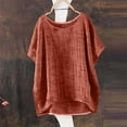 thumbnail image 1 of Women's Short Sleeve T-shirt Women'S Summer Short Sleeve Solid Casual Loose Linen Top,Brown Women's Short sleeve T-shirt XXXXL, 1 of 4