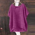 thumbnail image 1 of Women's Short Sleeve T-shirt Women'S Summer Short Sleeve Solid Casual Loose Linen Top,Purple Women's Short sleeve T-shirt XXXL, 1 of 5