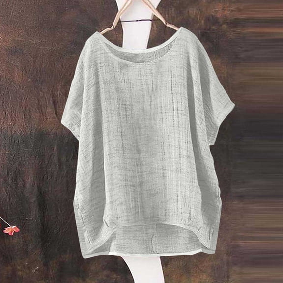 Women's Short Sleeve T-shirt Women'S Summer Short Sleeve Solid Casual Loose Linen Top,White Women's Short sleeve T-shirt XXXL