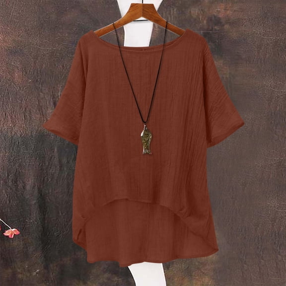 Women's Short Sleeve T-shirt Women'S Summer Short Sleeved Solid Color Casual Loose Cloud Cotton Comfortable Top,Brown Women's Short sleeve T-shirt L