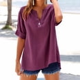 thumbnail image 1 of Women's Short Sleeve T-shirt Women'S Travel Ready Button Down Shirt - Wrinkle-Free Linen Top,Red Women's Short sleeve T-shirt 3XL, 1 of 9