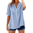 thumbnail image 1 of Women's Short Sleeve T-shirt Women'S Travel Ready Button Down - Wrinkle-Free Top,Blue Women's Short sleeve T-shirt XL, 1 of 6